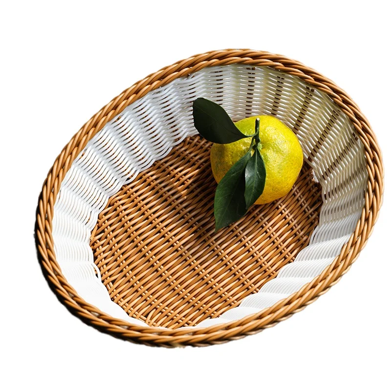 Cy Fruit Plate Imitation Rattan Household Living Room Coffee Table Snack Basket Fruit Basket Sundries Storage Basket