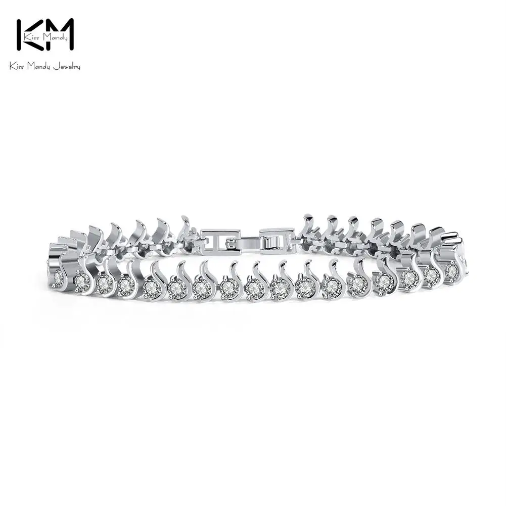 

KISS MANDY Trendy Full Pave Cubic Zirconia Stone Setting Platinum Plated Tennis Bracelets Jewelry for Women Wedding Party OB16