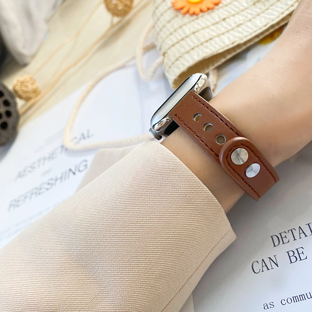 100% Genuine leather loop strap for Apple watch band 44mm 40mm 38mm 42mm Sport Bracelet for iwatch series 6 SE 5 4 3 2 wristbelt