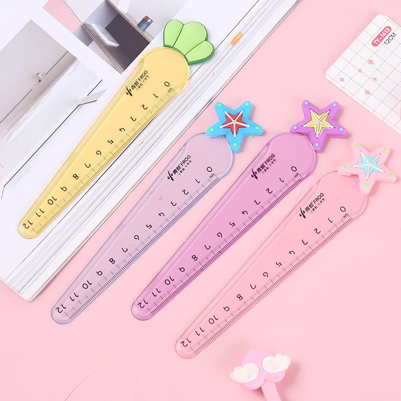 Ellen Brook 1 PCS Cute Carrot Star Sword Kawaii Stationery Cartoon Drawing Gift Office School Kitten Straight Plastic Ruler