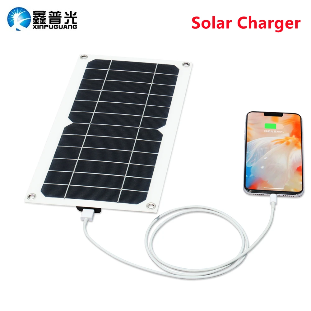 5V Solar Panel Mini Painel Solar Flexível Célula De Carregamento, 5V, 5W, DC, Interface USB, Saída Carregador Solar Portátil para Recarga De Bateria Do Telefone Móvel