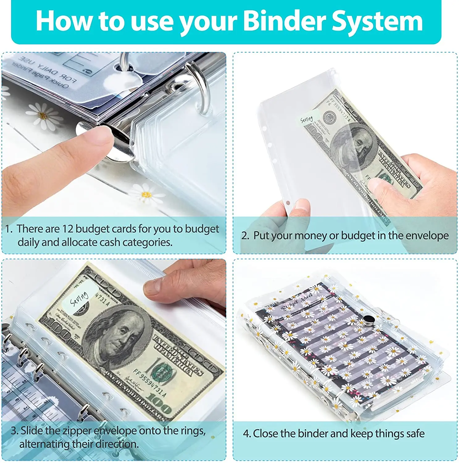 A6 Binder PVC Notebook Budget Cash Umschläge System Planer Organizer mit Binder Zipper Taschen, Budget Blätter, und Etiketten