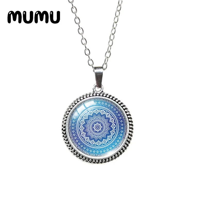 2020 New Blue and White Porcelain Indian Mandala Necklace Vintage Round Glass Dome Pendant Jewelry Handmade Gifts