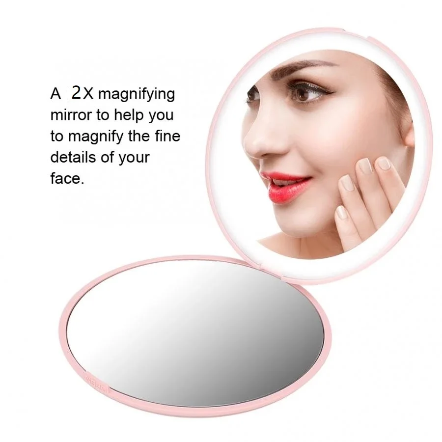 

2021 Valentine's Day New Led Mini Makeup Mirror Hand Held Usb Connect Cable Chargeableable Round Cosmetic Mirrors