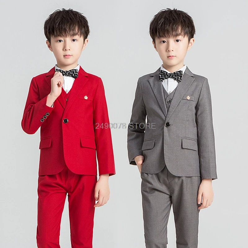 

2020 Flowers Boys Formal School Suit Kids Wedding Party Dress Jacket Vest Pants 3Pcs Tuxedo Children Prom Ceremony Costume 2-12Y