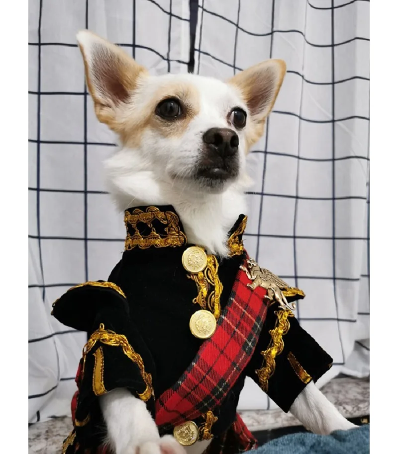 Handmade Dog Clothes Pet Supplies Scottish Plaid Kilt Royal Style Velvet Uniform Tuxedo Suit Cats Poodle Yorkie Maltese Jackets