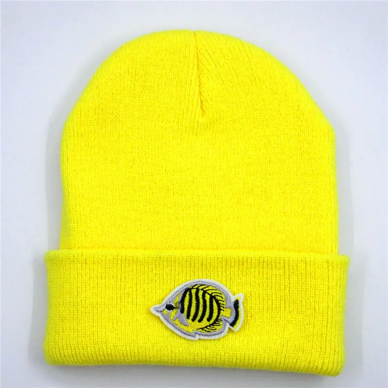 

Fish Animal Embroidery Cotton Thicken Knitted Hat Winter Warm Hat Skullies Cap Beanie Hat for Men and Women 190