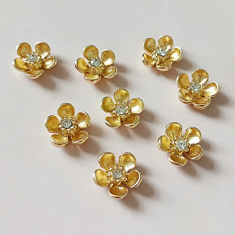 10 Pcs/lot 13mm Alloy  Flower Rhinestone Pearl Buttons For Girl Hairpin Dress Doll Shoes Box Clothing Jewelry Accessories