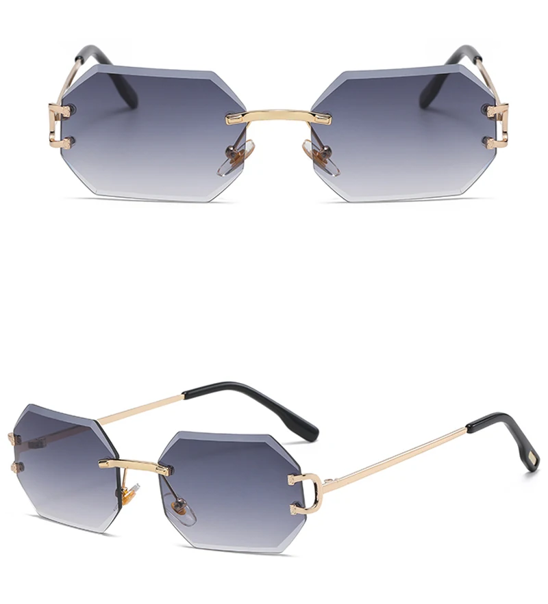 Kachawoo achteckige Sonnenbrille, randlos, Metall, für Herren, modische Sonnenbrille, für Damen, rechteckig, rahmenlos, blau, braun, rosa, europäischer Stil – Detail 10