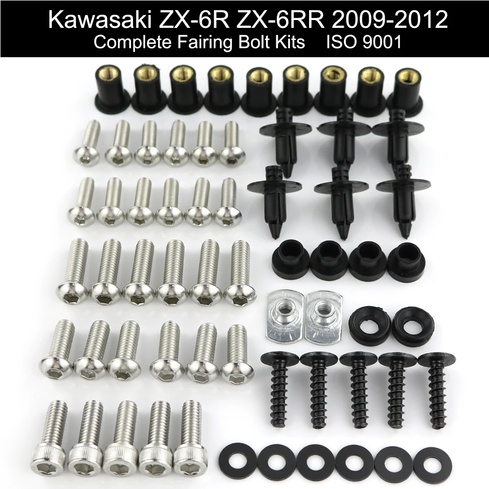 

Fit For Kawasaki ZX6R ZX-6R ZX6RR 2009 2010 2011 2012 Complete Full Fairing Bolts Kit Fairing Clips Speed Nuts Stainless Steel