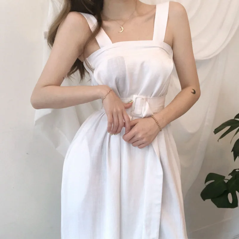 

2022 Summer Dress for Women Casual Elegant casualFemale Party Dress Rompers Cotton Solid Slash Neck Dresses Chic Vestido 14226