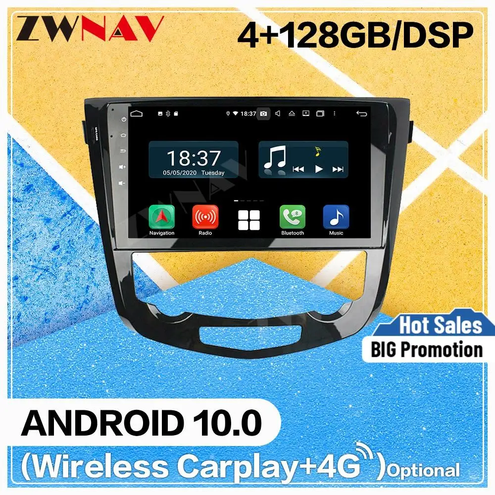 128G Carplay Android 10 DVD Player for Nissan X-TRAIL Qashqai 2013 2014 2015 2016 2017 2018 BT GPS Navi  Radio Stereo Head unit