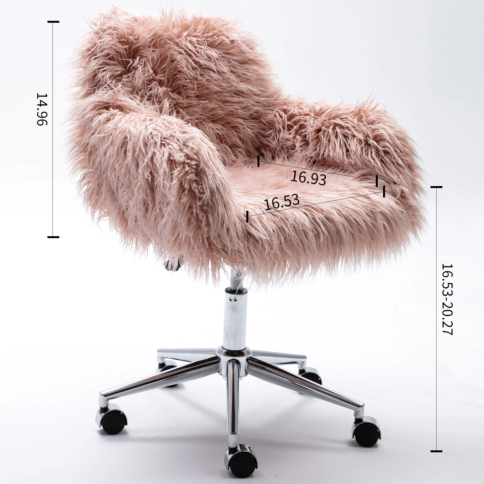 Home Office Computer Chair Faux-Fur Chrome Base Adjustable Tasks Swivel Executive Chair Soft Pink[US-Depot]