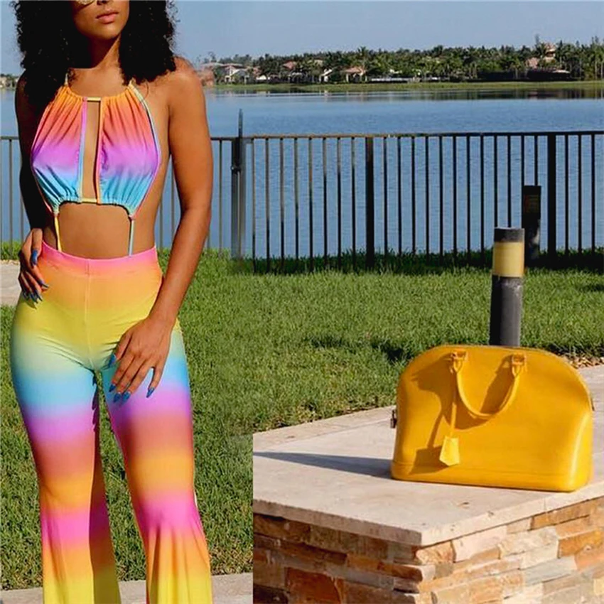 

African Print Dresses for Women 2022 Summer New Beach Hollow Out Fashion Top Group Long Pants Slim Female 2pcs Kanga Clothing