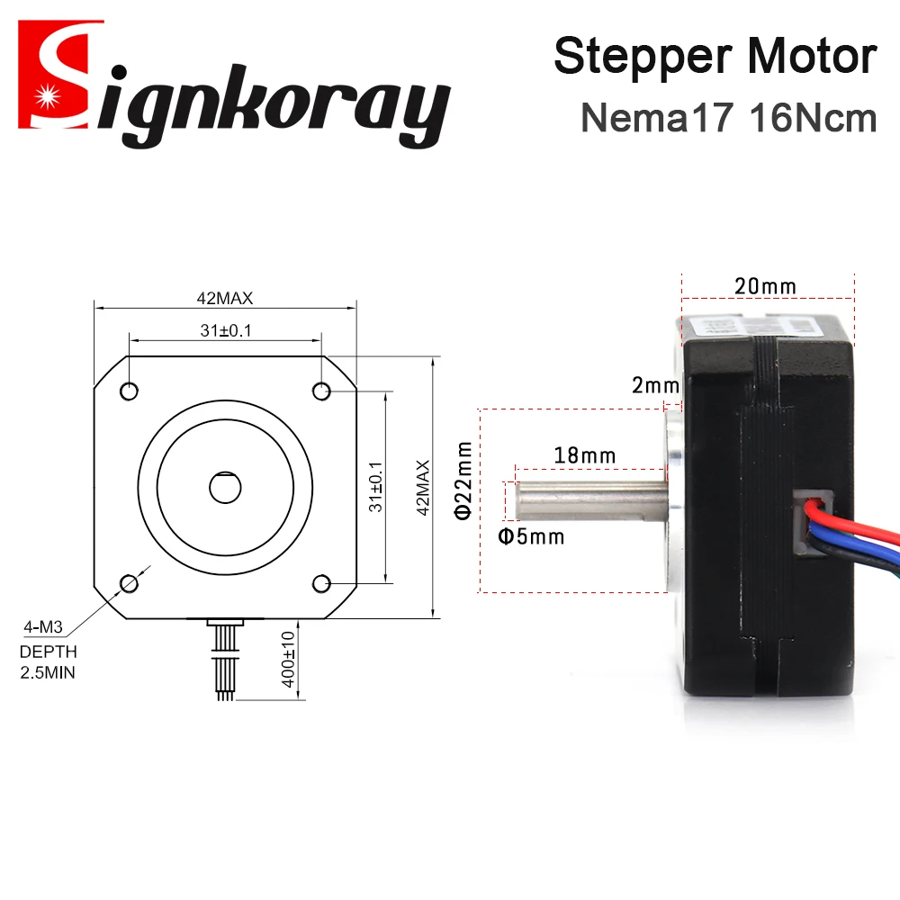 SignkoRay Nema17 Stepper Motor 20mm 16Ncm 1A Nema17 Step Motor 4-Lead 17HS08-1004S Motor for CNC Extruder 3D Printer Motor