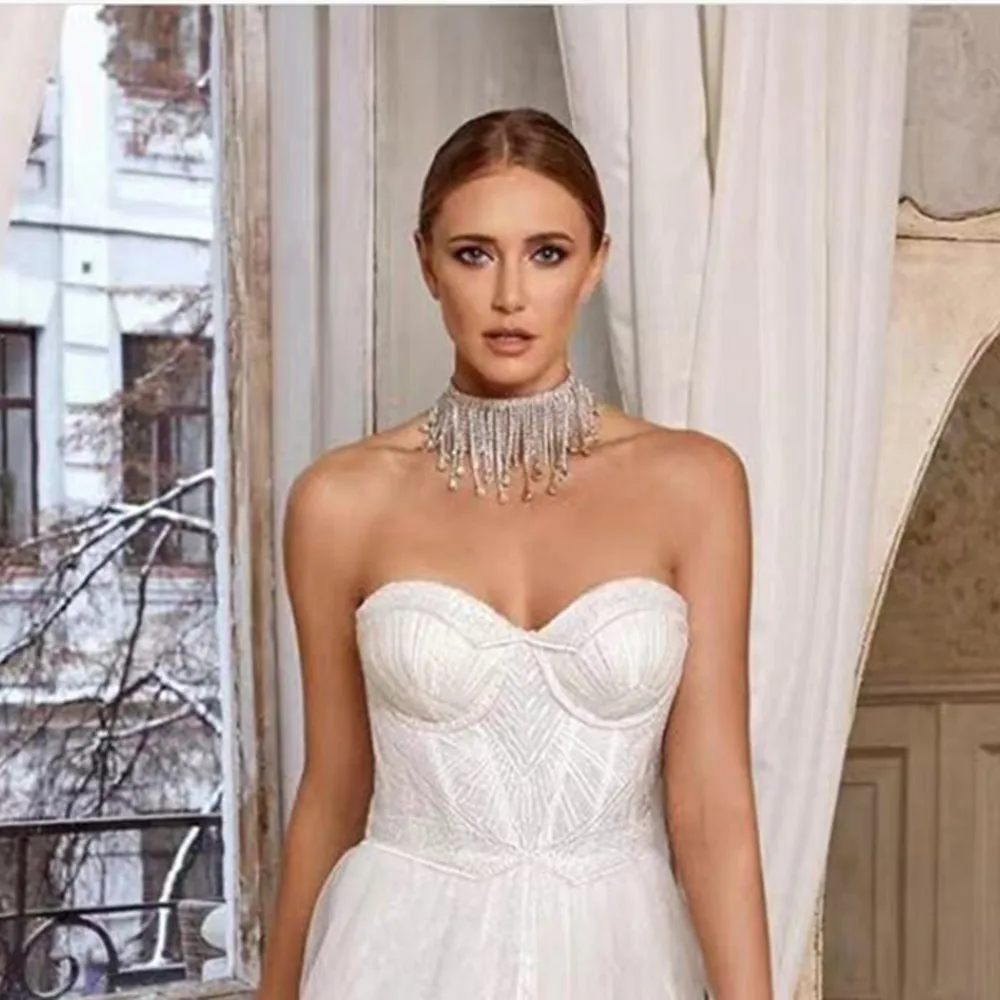 Fashion luxury crystal tassel Drop Necklace sexy women's luxury Rhinestone long Tassel Necklace collar jewelry gifts wholesale