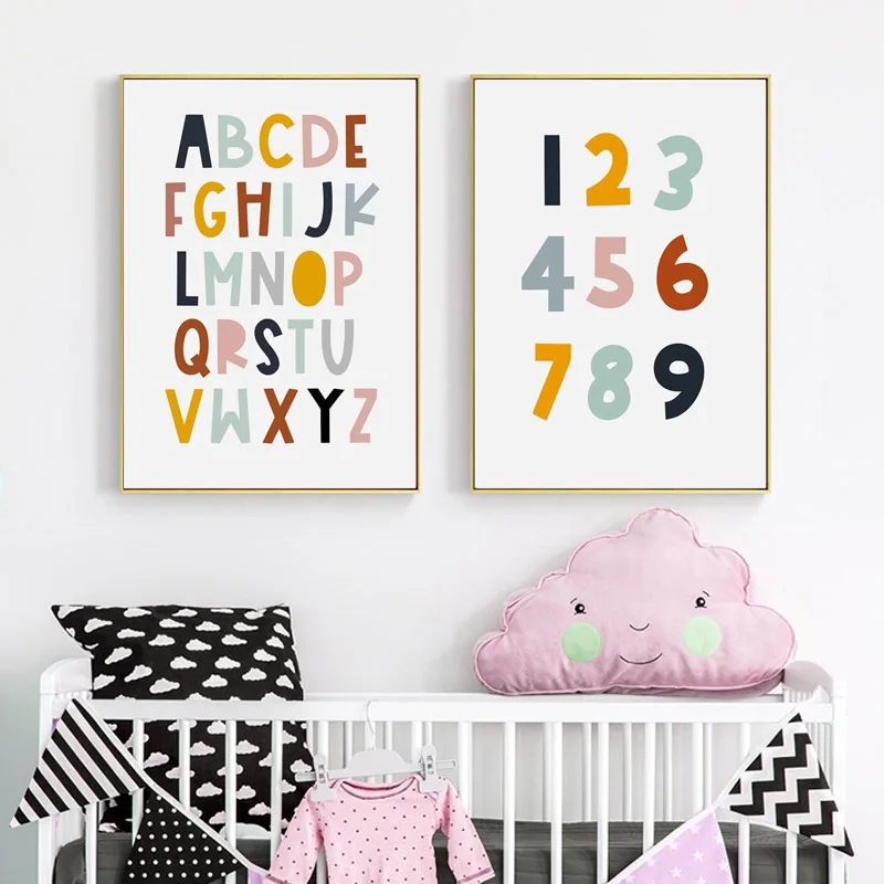 

Nursery Wall Art Number Table Poster Alphabet Canvas Prints for Children's Room Kids Room Pictures Educational Posters Paintings