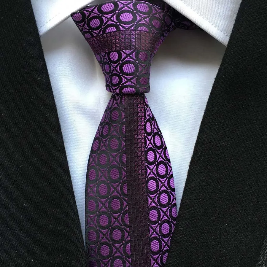 Men's Ties Jacquard Woven Neck Tie Designer Panel Neckties Purple Geometric Pattern Cravat