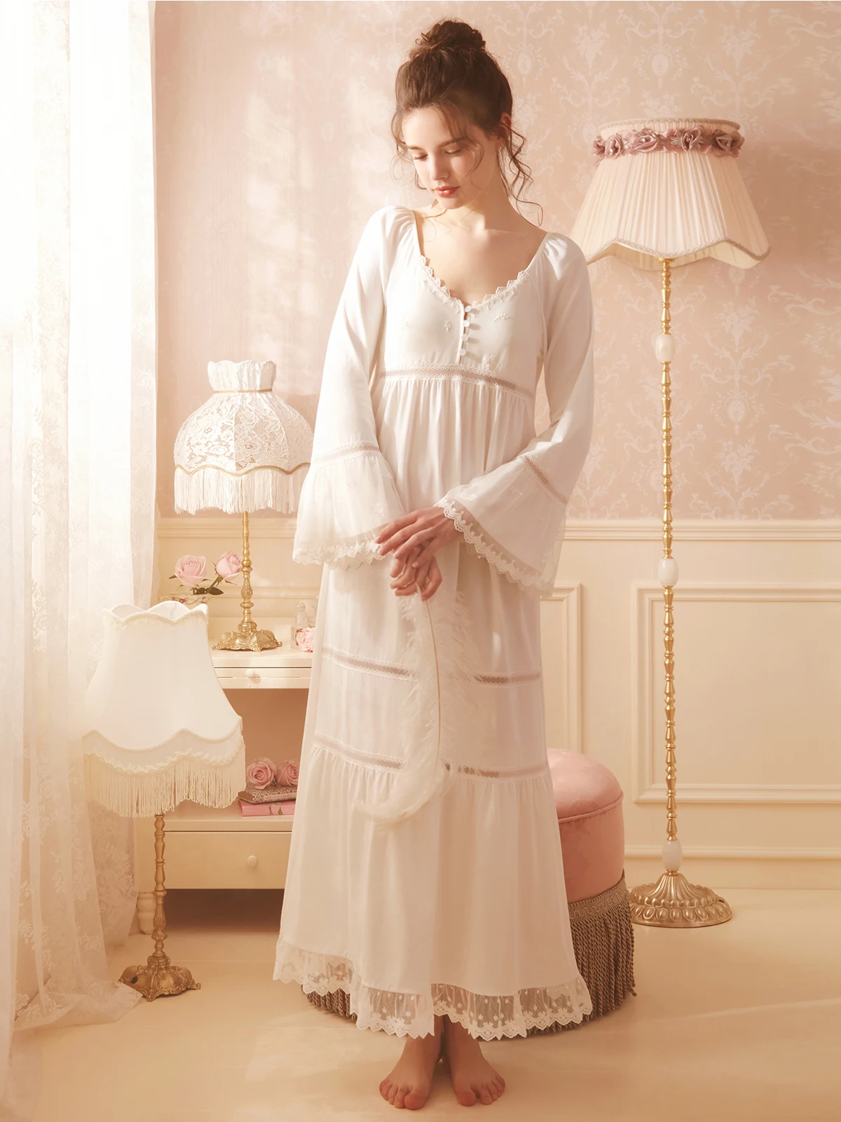 Night Gown White Sleepwear Pregnant Woman Nighty for Ladies  Viscose Cotton Nightgown High Quality