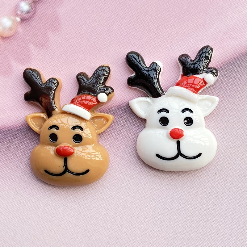 8Pcs Kawaii Cute Resin Mixed Christmas Deer Head Flat Back Cabochons Scrapbooking DIY Jewelry Craft Decoration Accessories F75