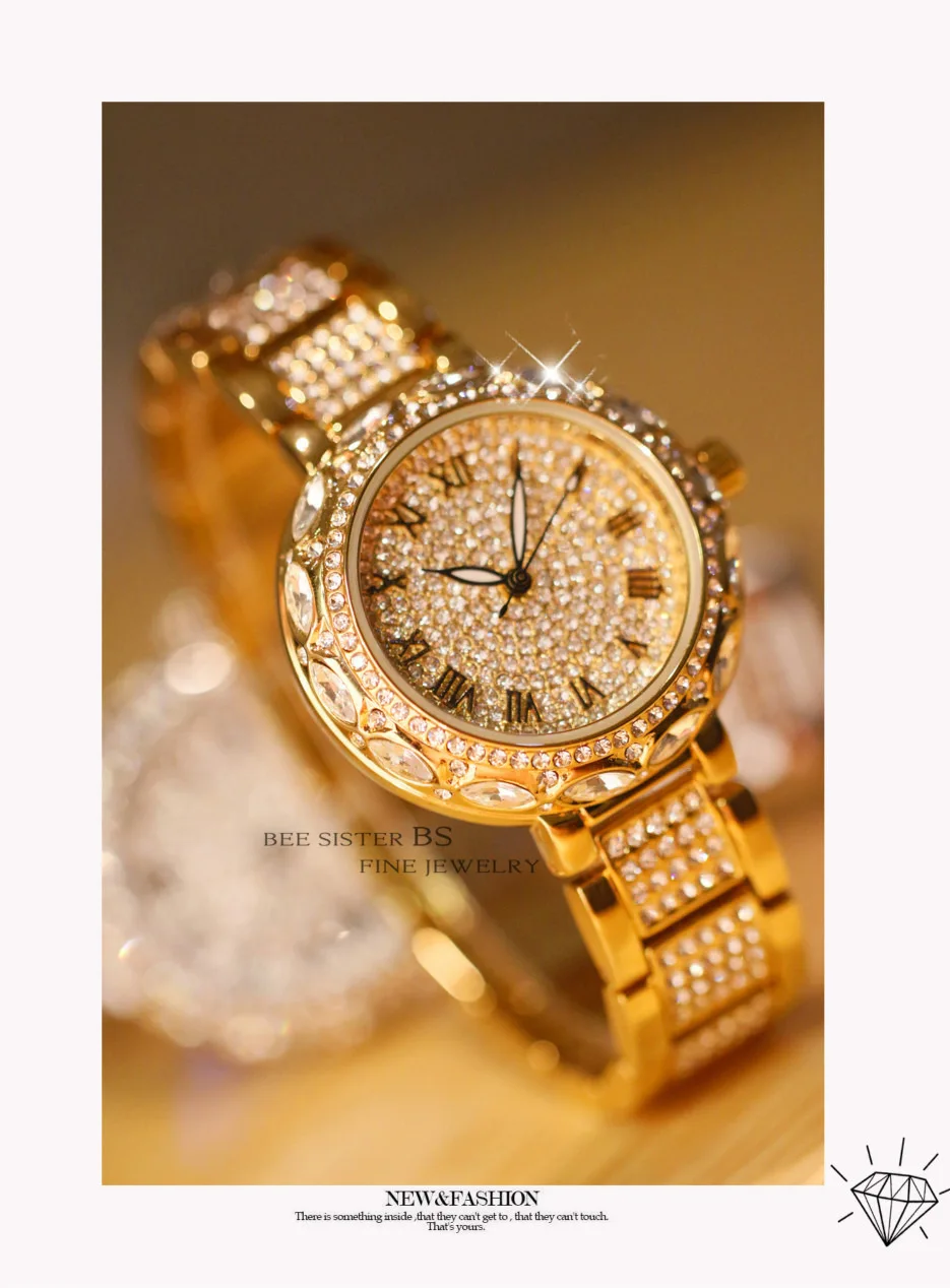 Women Watches Gold Luxury Brand Diamond Quartz Big dial Ladies Wrist Watches Stainless steel Clock Female Watch relogio feminino