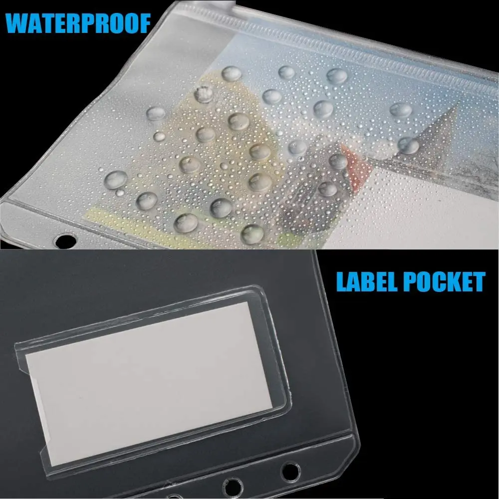 A5 A6 Cash Geld Bindmiddel Zakken 6-Gat Geslagen Rits Bindmiddel Pocket Met Plastic Rits Label Pocket Voor 6-Ring Notebook Bindmiddel