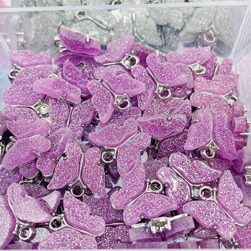 20Pcs/Lot Silver Color Butterfly Insects Charms Colorful Resin Butterfly Pendant for Bracelet Necklace Jewelry Making Supplies