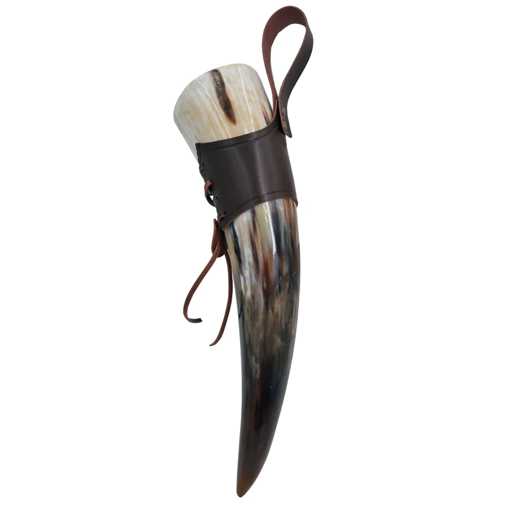 Natural Viking Drinking Horn with Stand or Leather Case- Horn Mug with Polished Finish