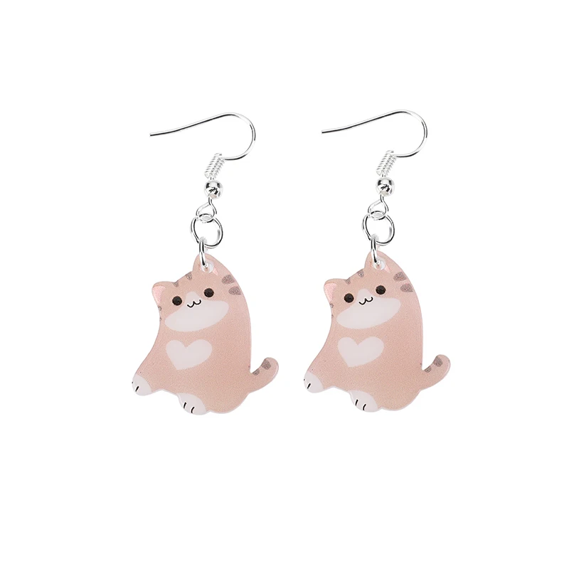 1pair Earrings For Women Cute Acrylic Hip Hop Girls Gift Cartoon Heart Cat Drop Earrings Night Club Party Jewelry