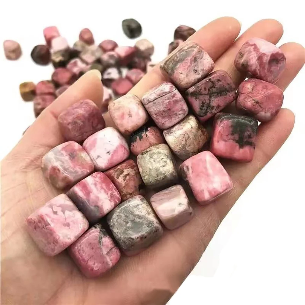 Natural Rhodonite Crystal Tumbled Stones Polished Rock Cube Quartz Crystals for Meditation Balance Reiki Energy Healing Gemstone