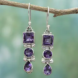 2019 New Boho Long Dangle Fringe Purple Zircon Earrings Statement Party Brincos Jewelry Vintage Drop Earings Mystic Birthstone
