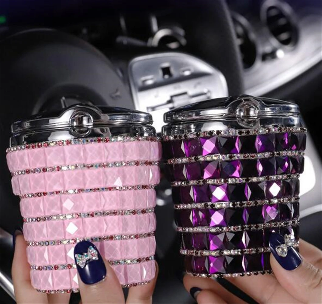 6 Colors Gift Box Packing Car Ashtray Rhinestones Portable Light Crystal Diamond Led Car Ash Tray Ashtray Storage Holder