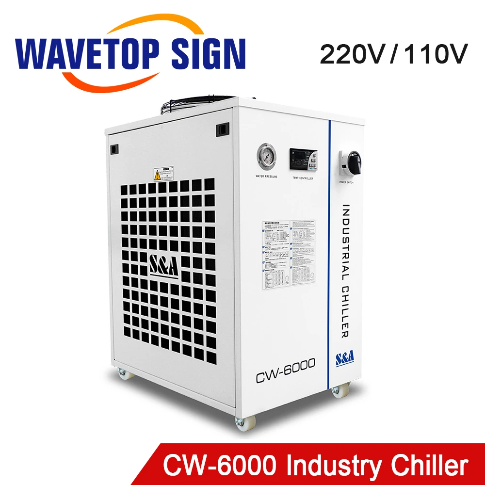 

WaveTopSign S&A CW-6000 220V 110V 50/60Hz Industry Air Water Chiller for 300W 600W Co2 Glass Laser Tube Water Chillers