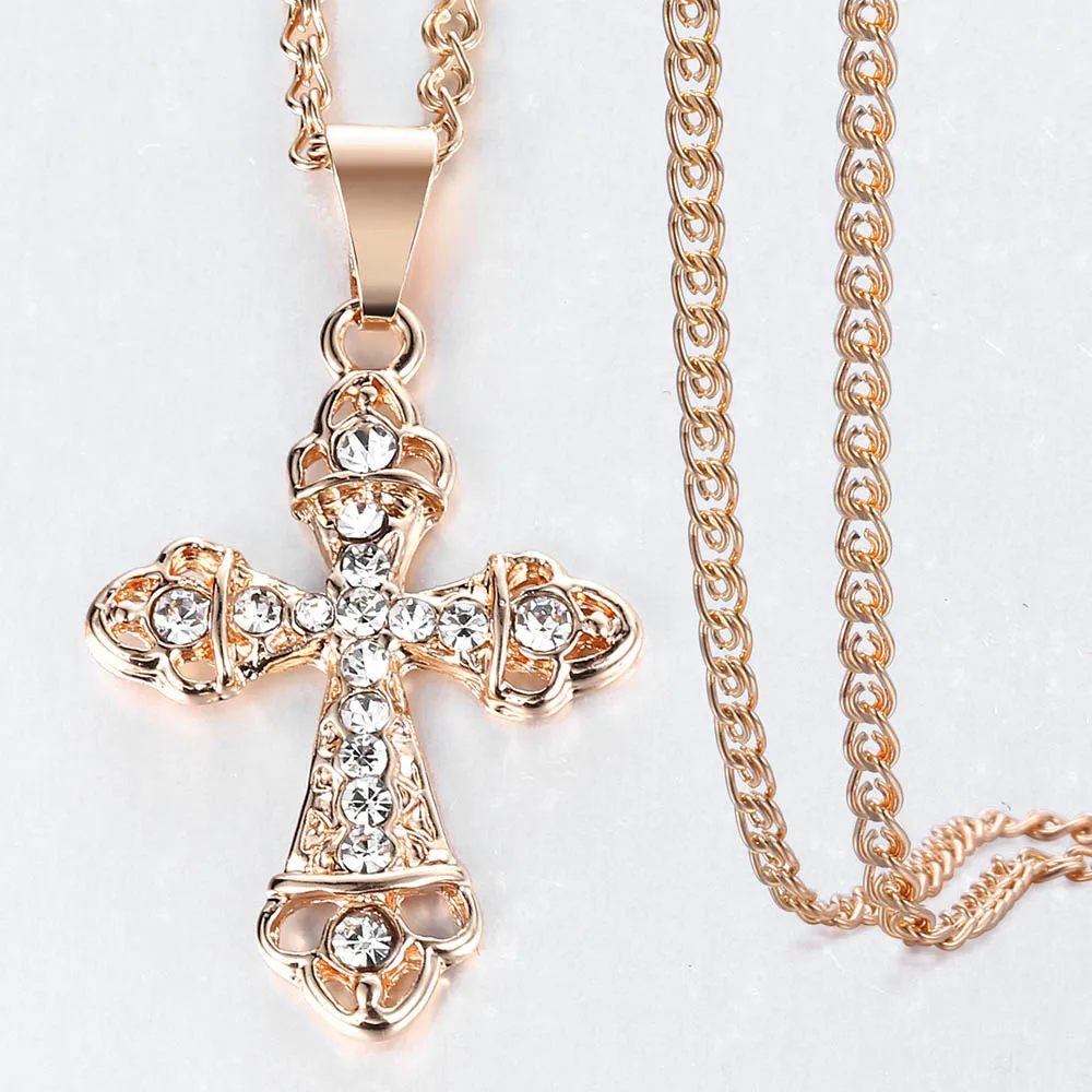 Womens Girls Cross Crucifix Pendant 585 Rose Gold Color Prayer Jesus Fashion Jewelry Gift Only Pendant DGP404