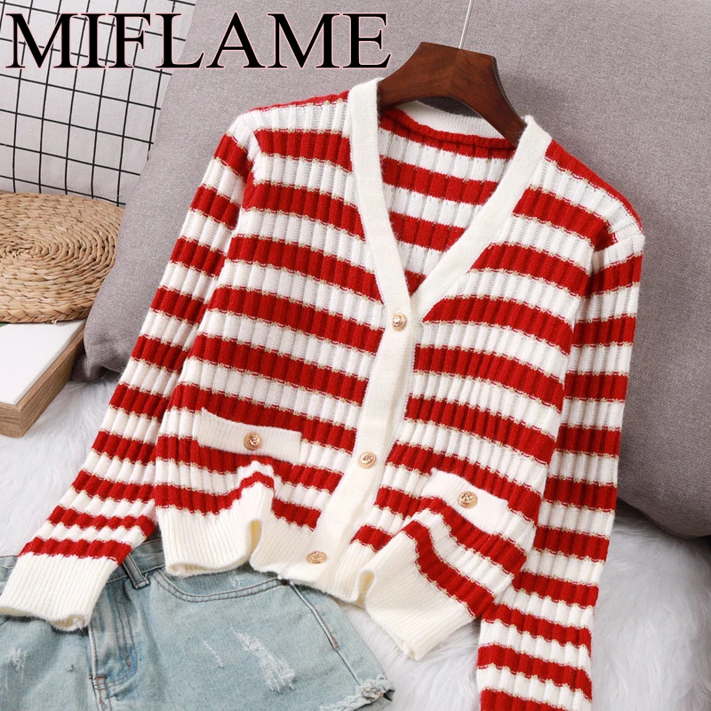 Female V-neck Short Knitted Gold Wire Sweaters Women Thin Cardigan Fashion Long Sleeve Christmas Dress Cardigan for Women