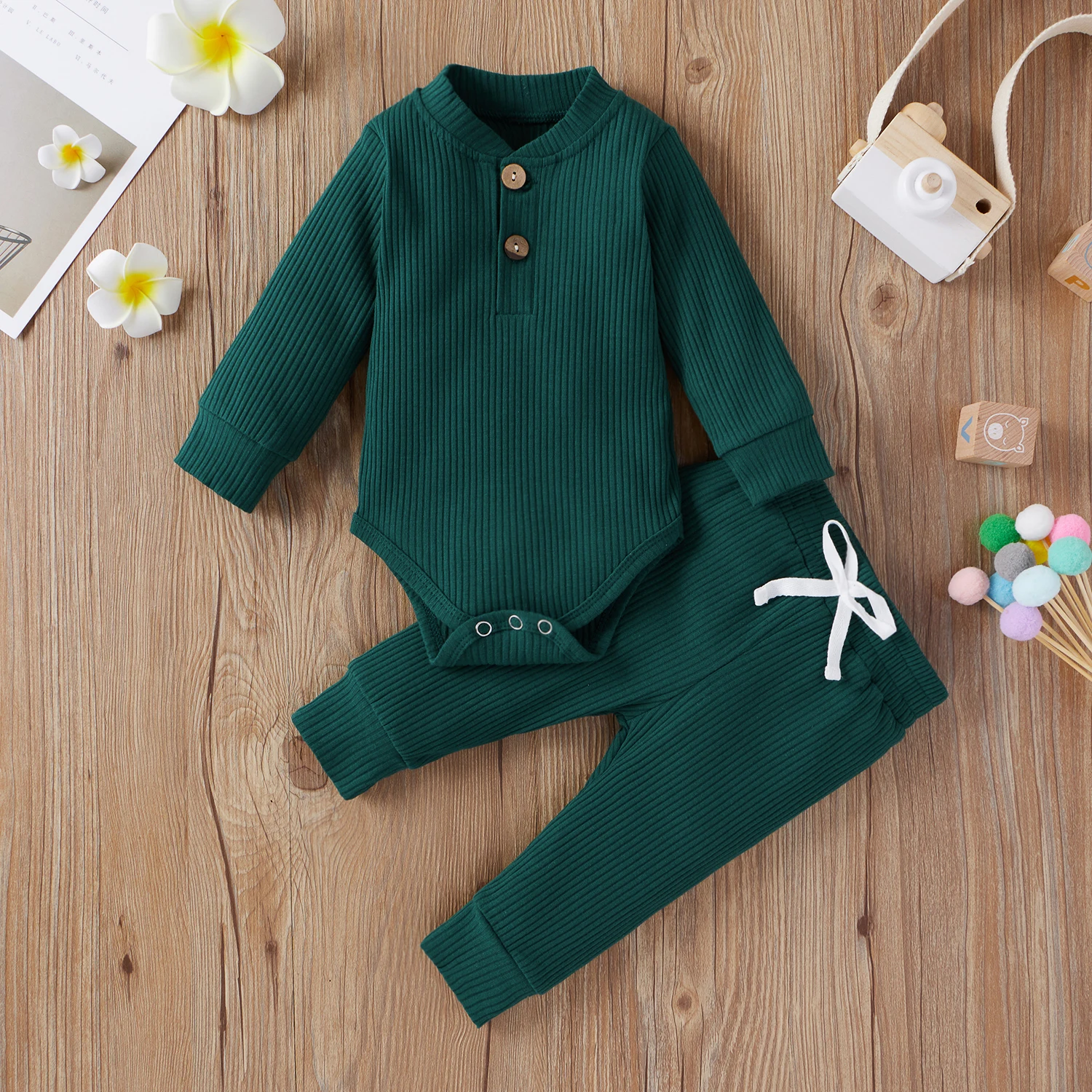 16 Colors Baby Solid Knit Sets Newborn Infant Girls Boys Fall Winter Long Sleeve Romper + Elastic Pants Toddler Outfit 0-24M