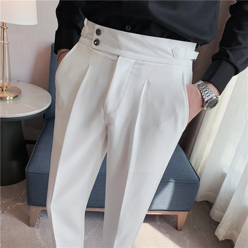 2022 High Quality Business Casual Draped High-waist Trousers Men Solid Color Formal Pants Male Formal Office Social Suit Pants