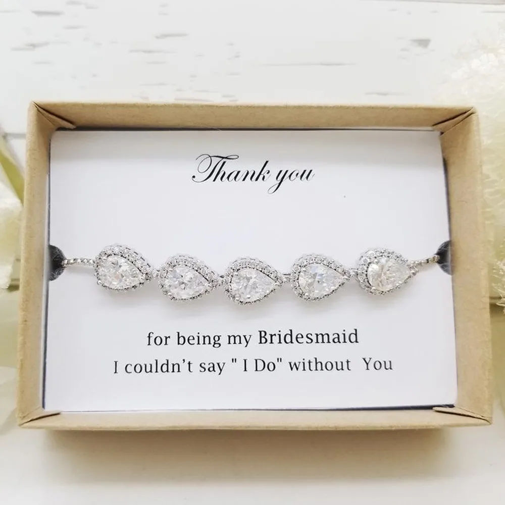 personalised teardrop Crystal Bracelet rose gold Cubic Zirconia bridal shower Jewelry custom will you be maid of honor gift box