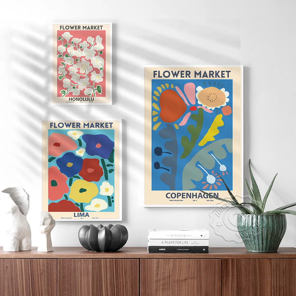 أمستردام بولونيا كوبنهاغن هونولولو سوق الزهور ملصق فني ، استريد ويلسون سلسلة سوق الزهور يطبع الرسومات ، ديكور المنزل #2