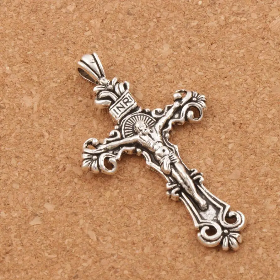 6pcs 59.5x33mm Zinc Alloy Traditional Large Crucifix Pendant Cross Charm Medallion L1656 Metal Classic Lzsilver