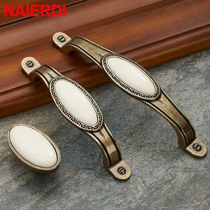 Cáp bằng đồng Naierdi-Antique, Hợp kim kẽm, Gốm sứ, Trắng, ngăn kéo của người gác cửa, Tủ quần áo, Nóng nếm, Đồ nội thất phần cứng châu Âu 7 Tay cầm cửa trắng bán hàng chính - №4