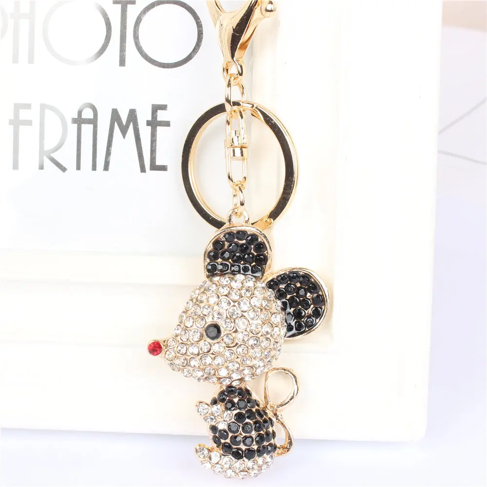 New Black Pink Rat Mouse Key Chain Keyring Rhinestone Crystal Pendant Charm for Handbag Purse Bag Carkey Gift