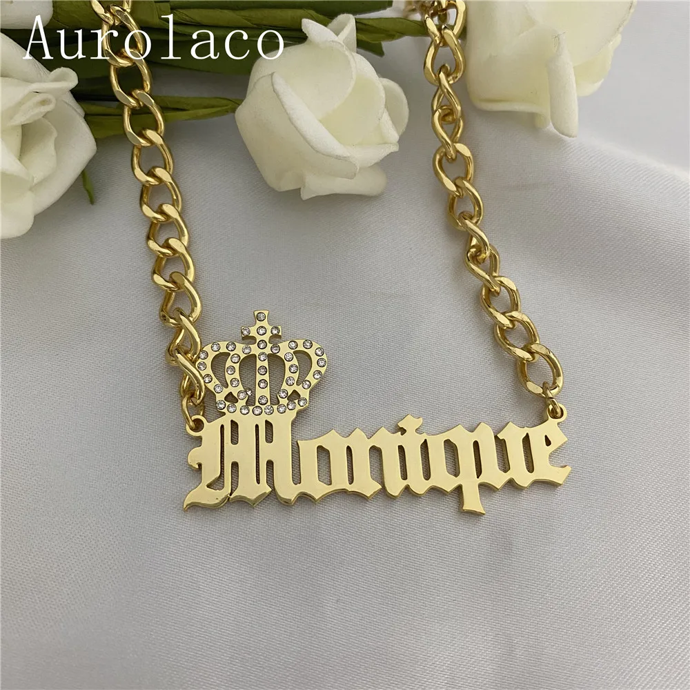 AurolaCo Custom Name Earrings Personalize Stainless Steel Round Bamboo Earrings Gold Choker Necklace Set For Women Jewelry Gifts