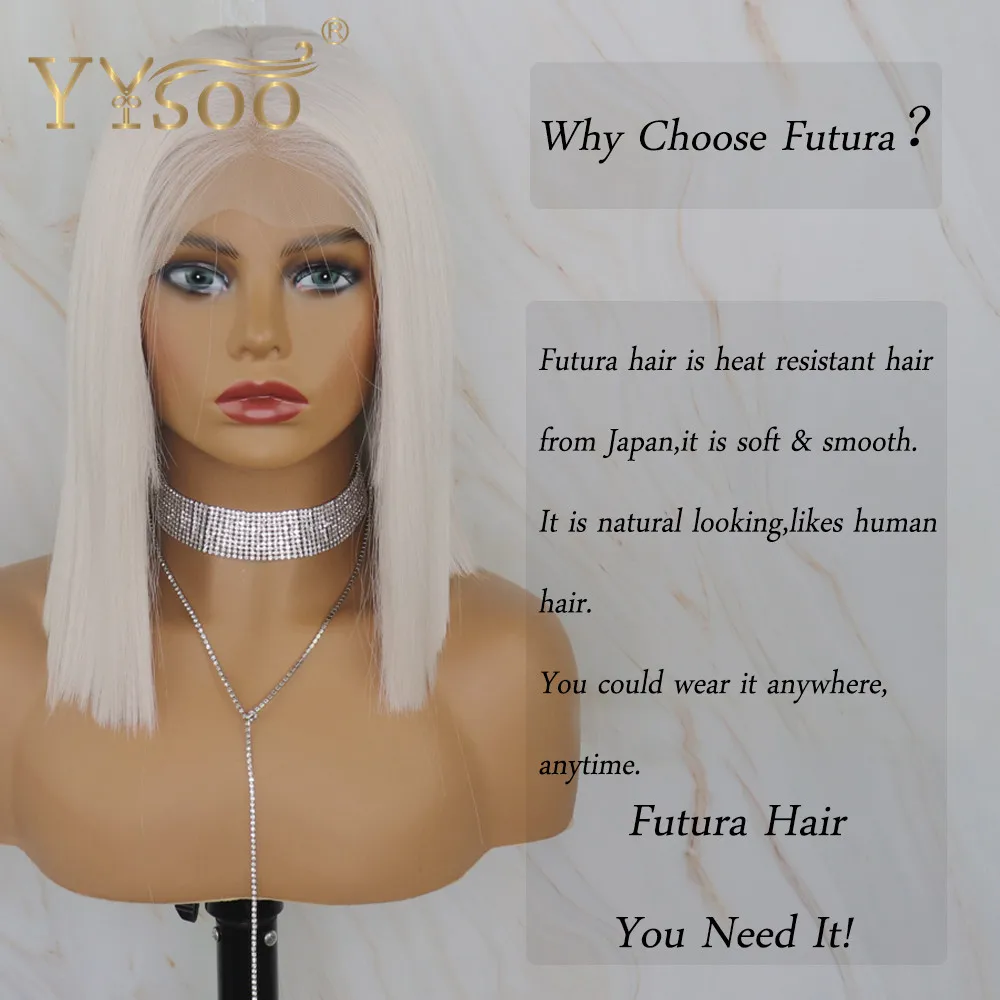 YYsoo #60Color Short Cut 13x4 Silky Straight Futura Synthetic Lace Front Wigs Heat Resistant Glueless White Bob Wigs for Women