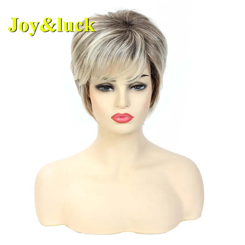 Short Ombre Blonde Wig Synthetic Bob Straight Hair With Bangs Women Natural Daily Wear Wig