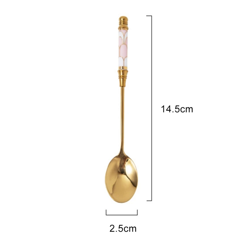 Stainless Steel Coffee Stirring Spoon Flatware Ceramic Long Handle Vacuum Plating Ice Cream Teaspoon Gold-plated Dessert Spoon