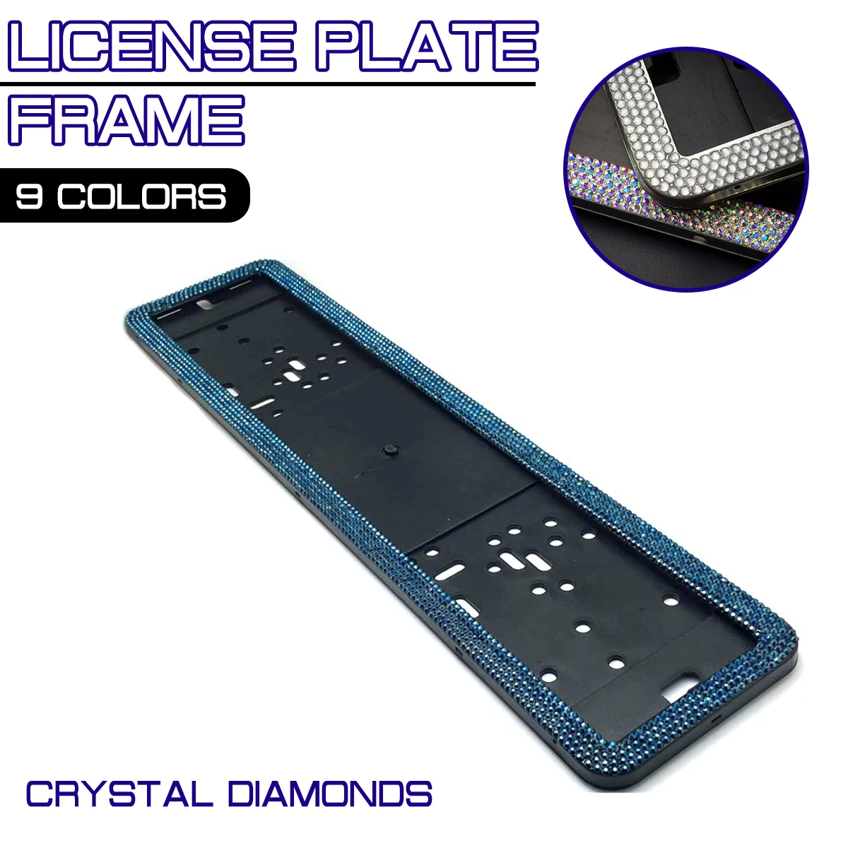 1 set Russian Car License Plate Frame  Stainless Steel Crystal Diamonds European German Number License Plate Frame Holder