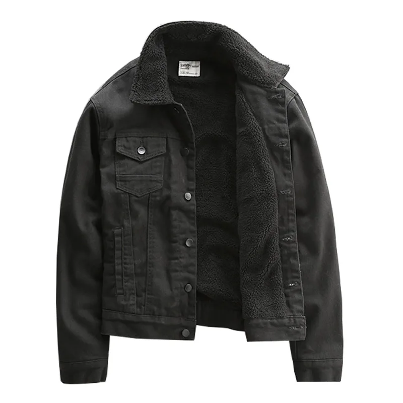 Mcikkny Men\'s Winter Wool Denim Jackets Fleece Lined Fur Collar Thermal Jeans Coats For Male Tops Clothing Size M-3XL