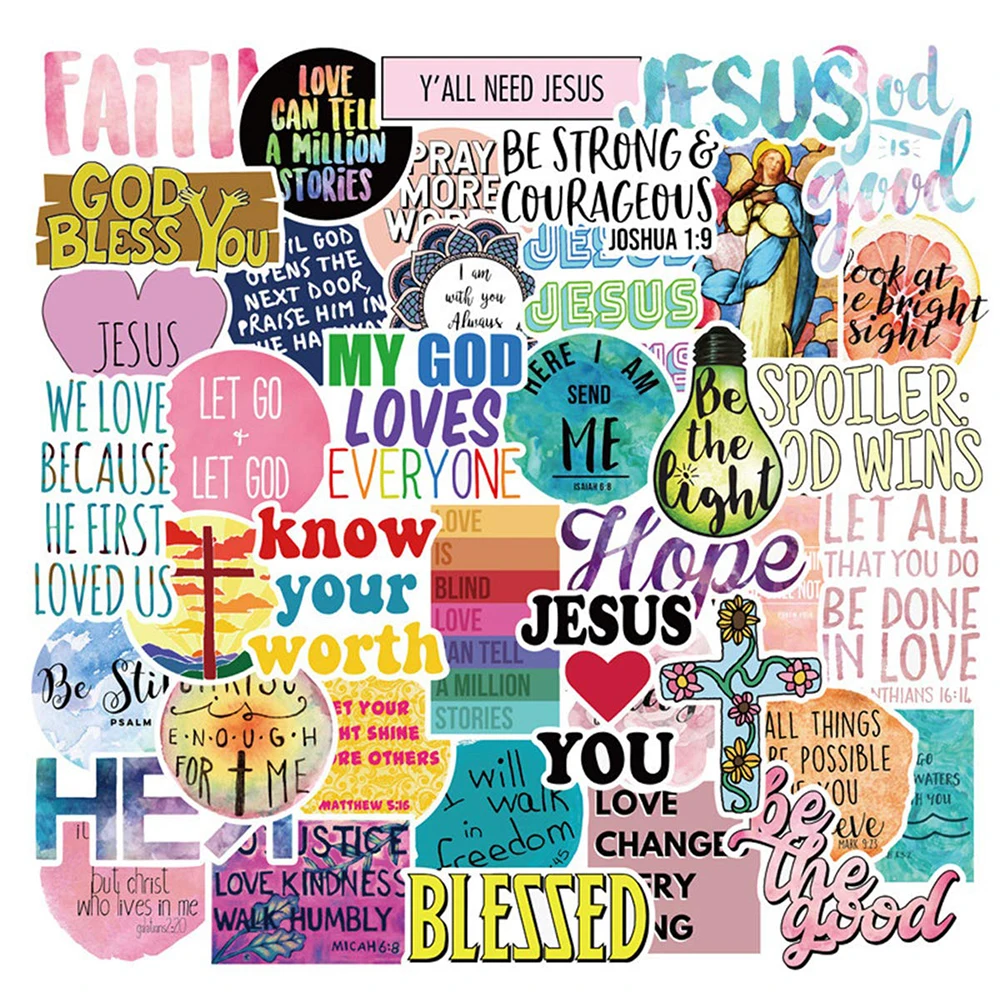 10/30/50PCS Jesus Christians Religion Sayings Stickers Skateboard Suitcase Freezer Graffiti Luggage Motorcycle DIY Cool Sticker