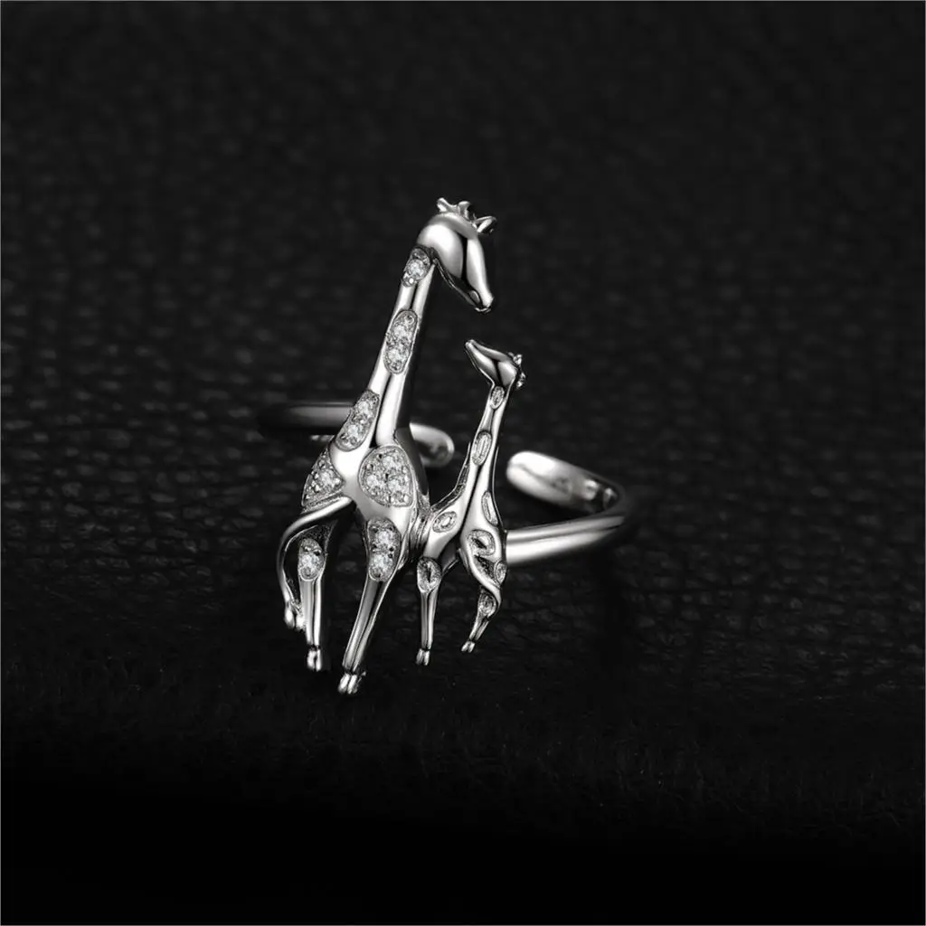 JewelryPalace Cubic Zirconia Mother Daughter Giraffe 925 Sterling Silver Adjustable Open Cuff Wrap Thumb Finger Rings for Women